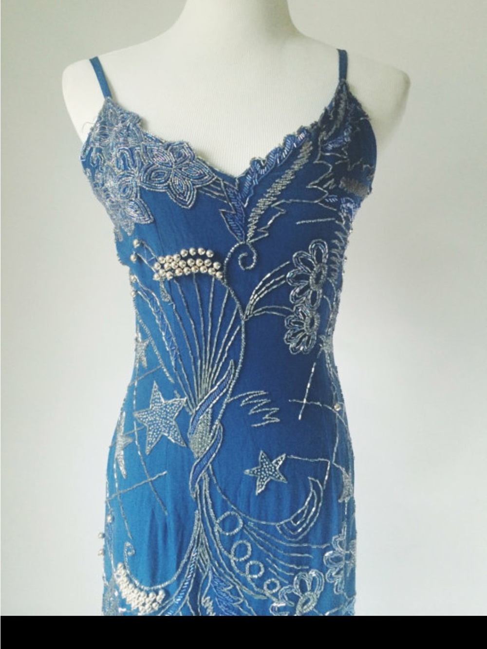 Vintage midnight blue beaded starry sky dress - Picture 2 of 7